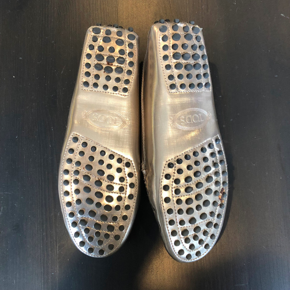 Tod's Metallic Silver Leather Penny Loafers - Picture 8 of 8
